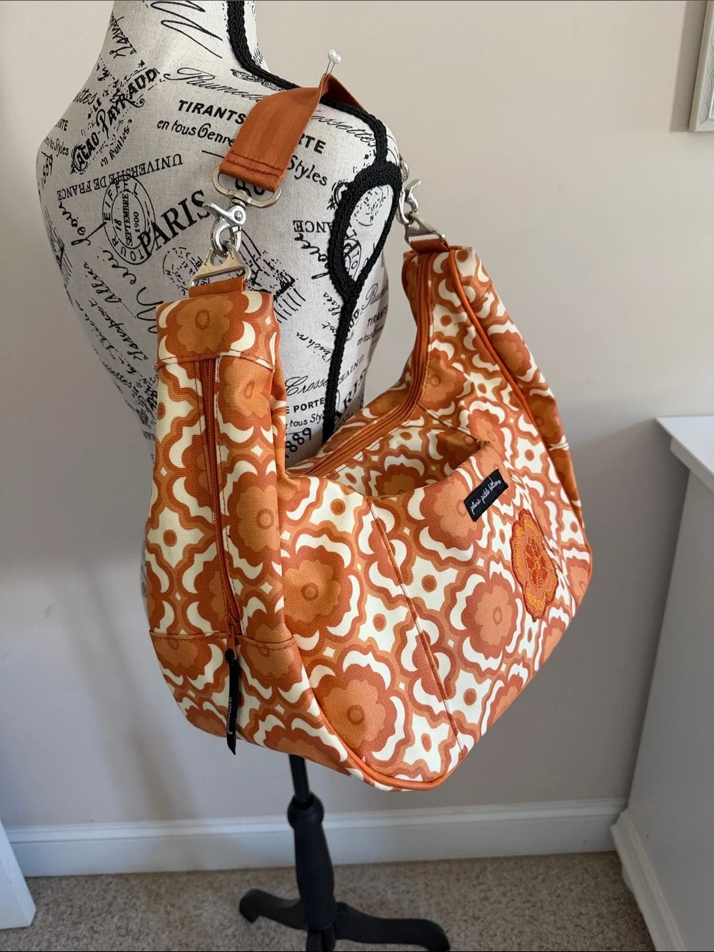 Catalina Patchwork Orange Floral Hobo Bag